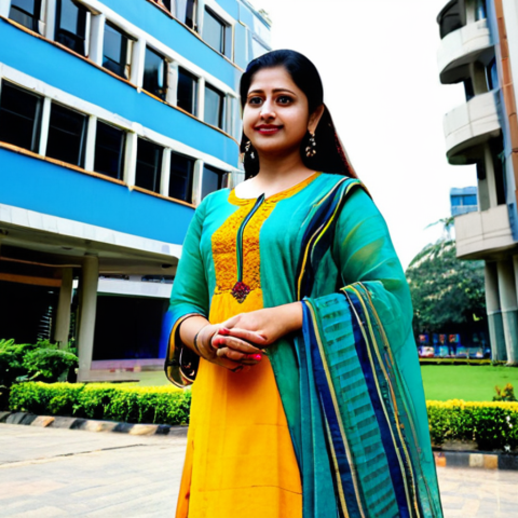 생성형 AI와 콘텐츠 제작 혁신 - **
"A professional Bengali woman in a modest, brightly colored salwar kameez, standing in front of ...