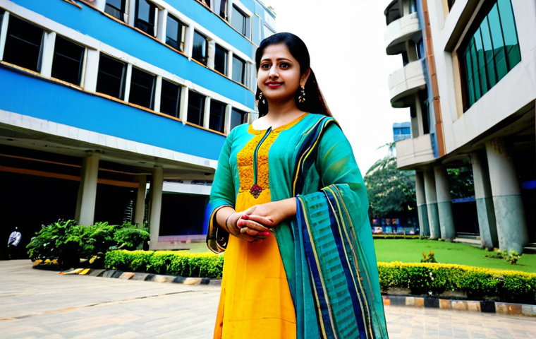생성형 AI와 콘텐츠 제작 혁신 - **
"A professional Bengali woman in a modest, brightly colored salwar kameez, standing in front of ...