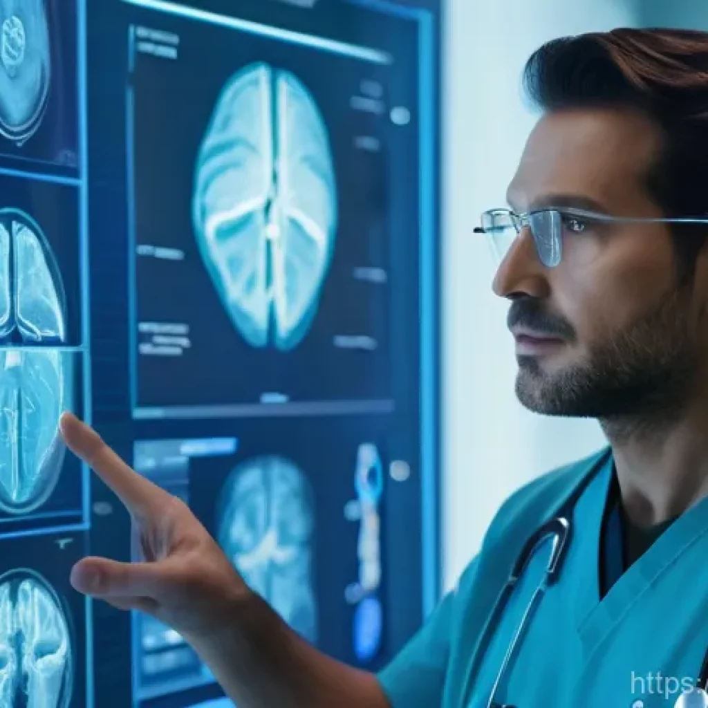 AI 기반 이미지 인식 기술 비교 - **AI-Assisted Medical Diagnosis:**
A highly detailed, cinematic shot inside a futuristic, clean ...