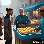 AI와 게임 AI의 발전 방향 - **Prompt:** A bustling, vibrant futuristic city square, rendered in a detailed, semi-realistic game ...