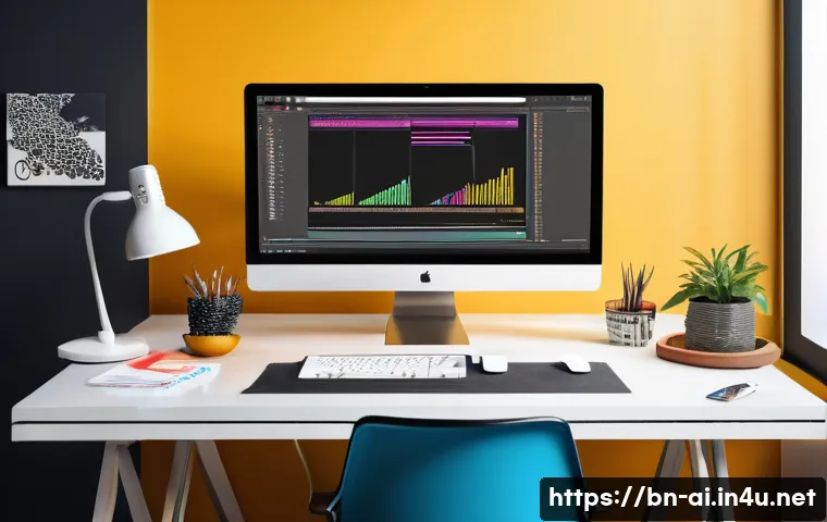 인공지능 이미지 생성 툴 비교 - A professional graphic designer's modern workspace featuring a high-end computer running Stable Diff...